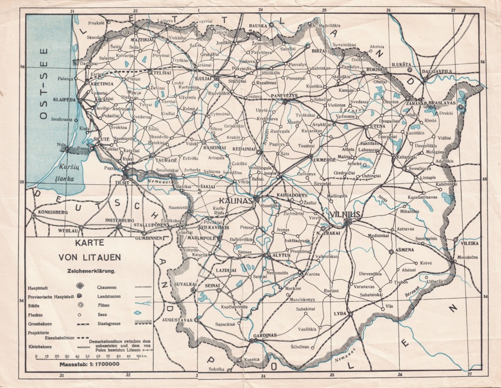 294. Lietuvos žemėlapis vokiškai 1939
