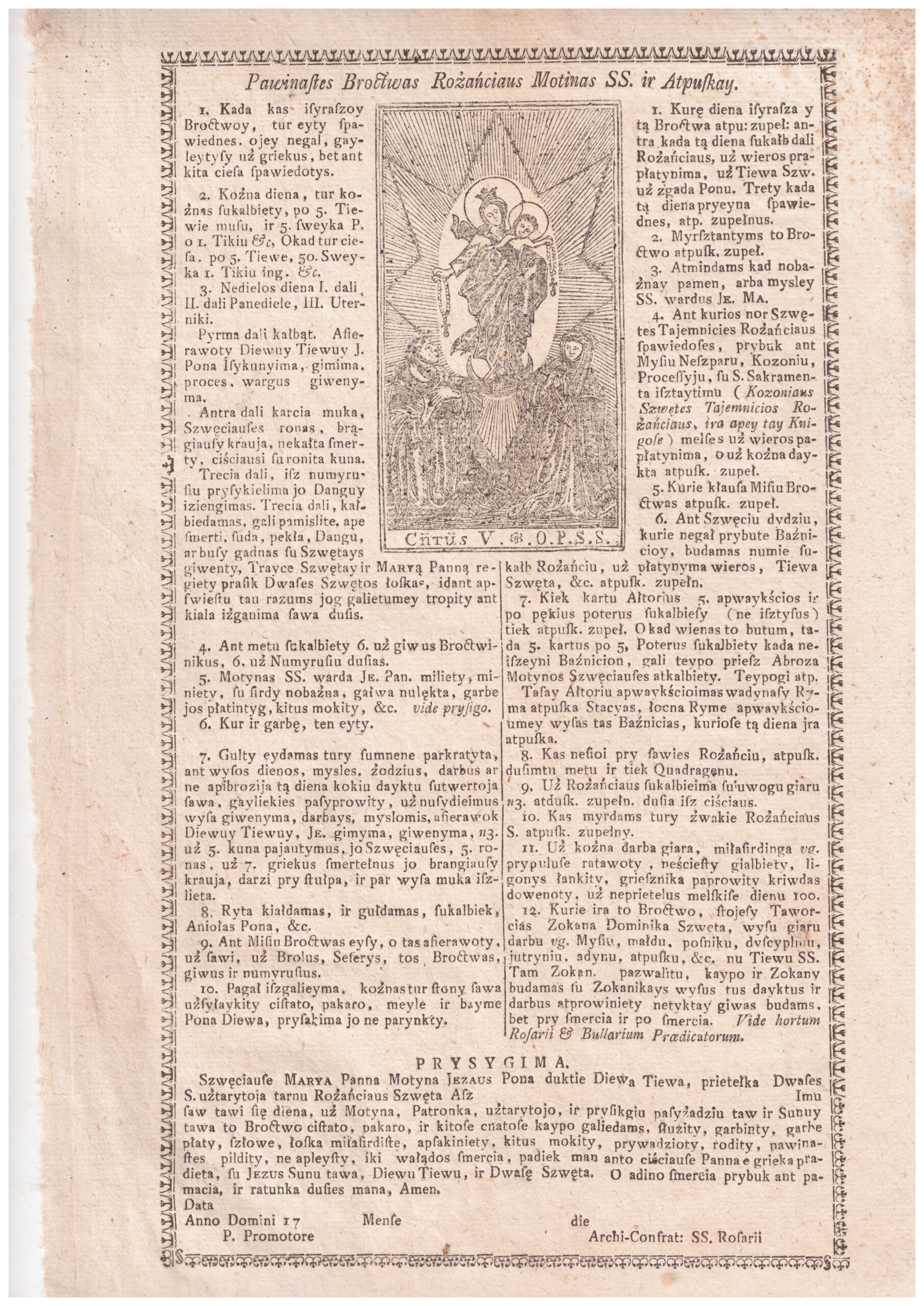 316. Rožinio brolijos įstatai XVIII a.