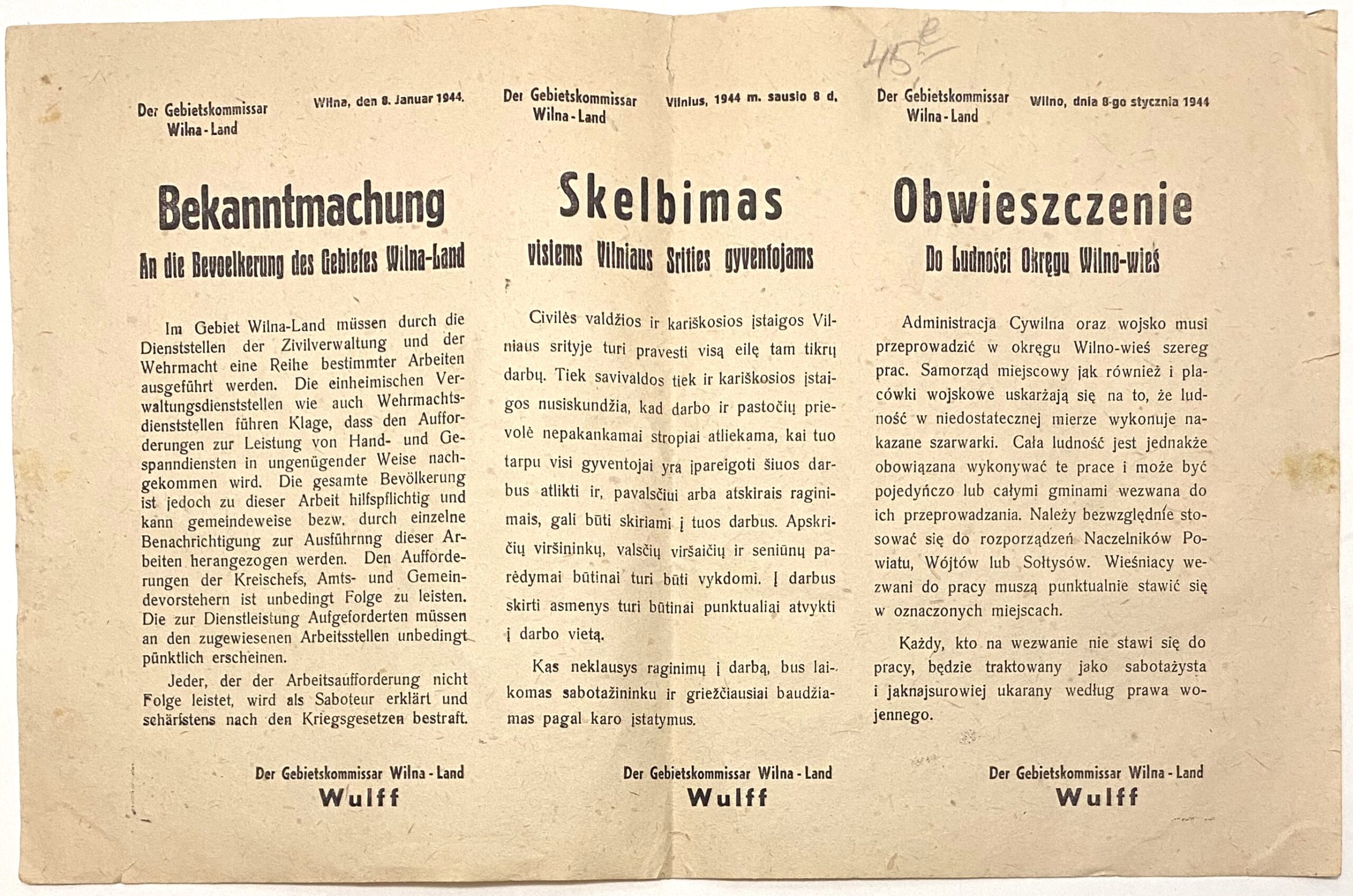 321. Vokiečių Generalkomisaro skelbimas 1944