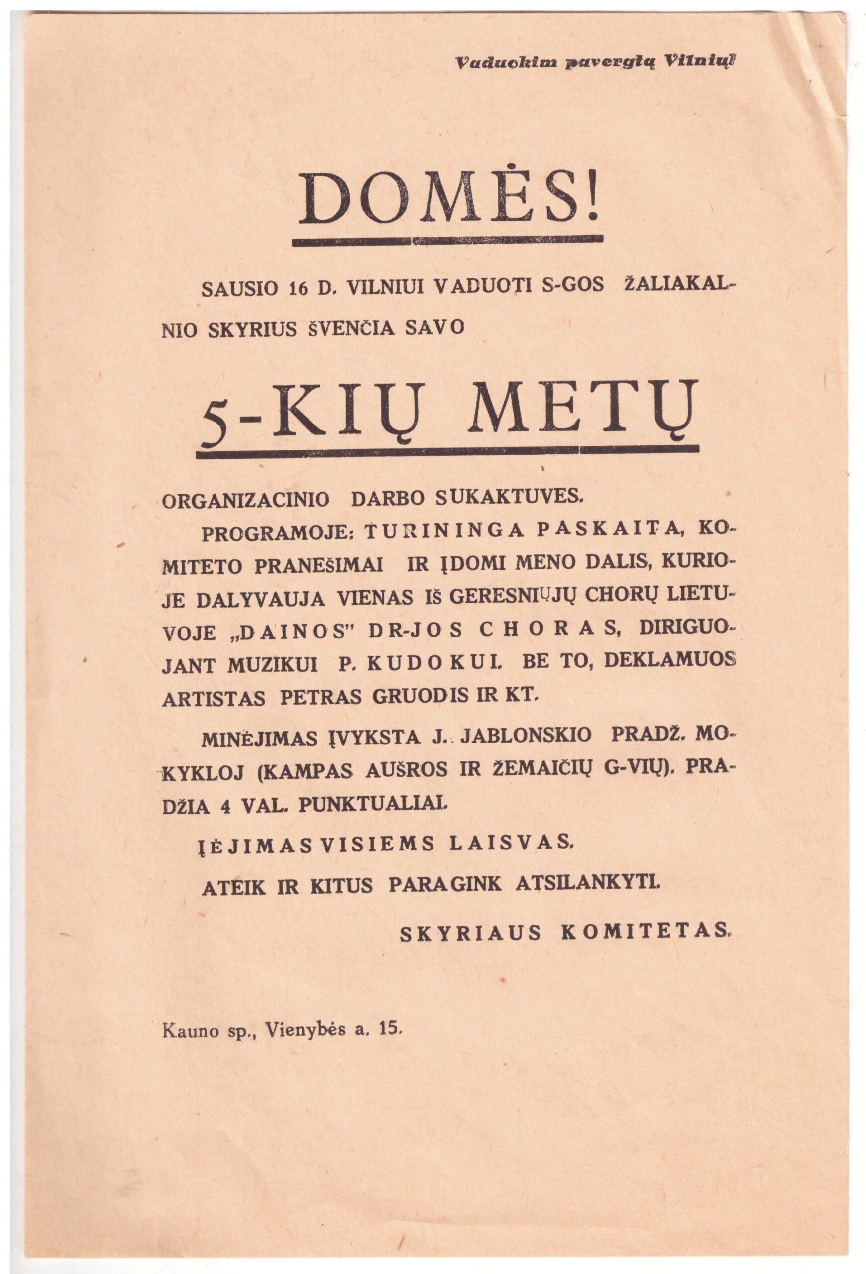 340. VVS Vaduokime pavergtą Vilnių!