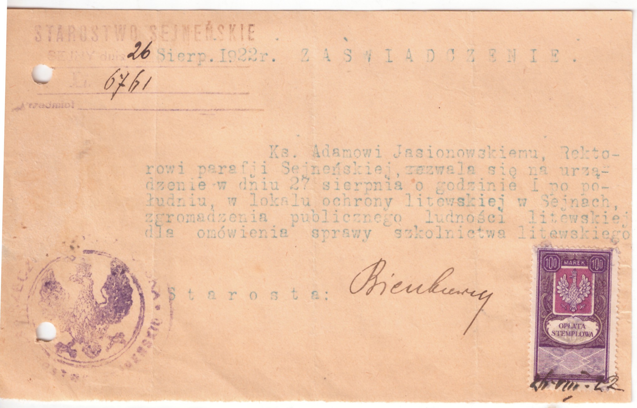 364. Seinai lietuvių susirinkimas 1922