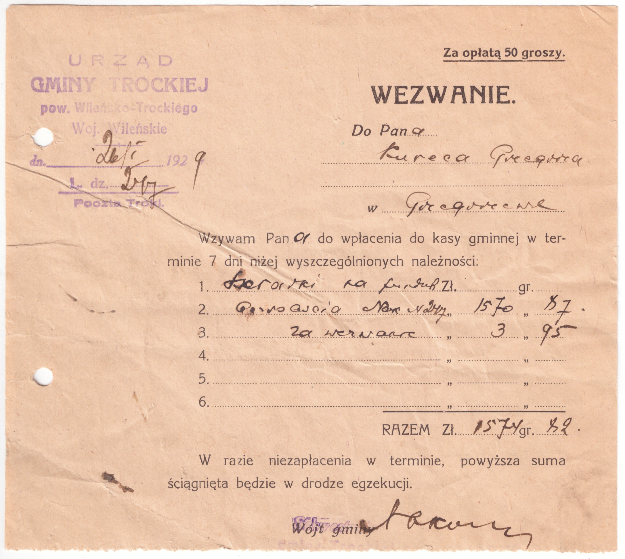 367. Trakų vaito raginimas 1929