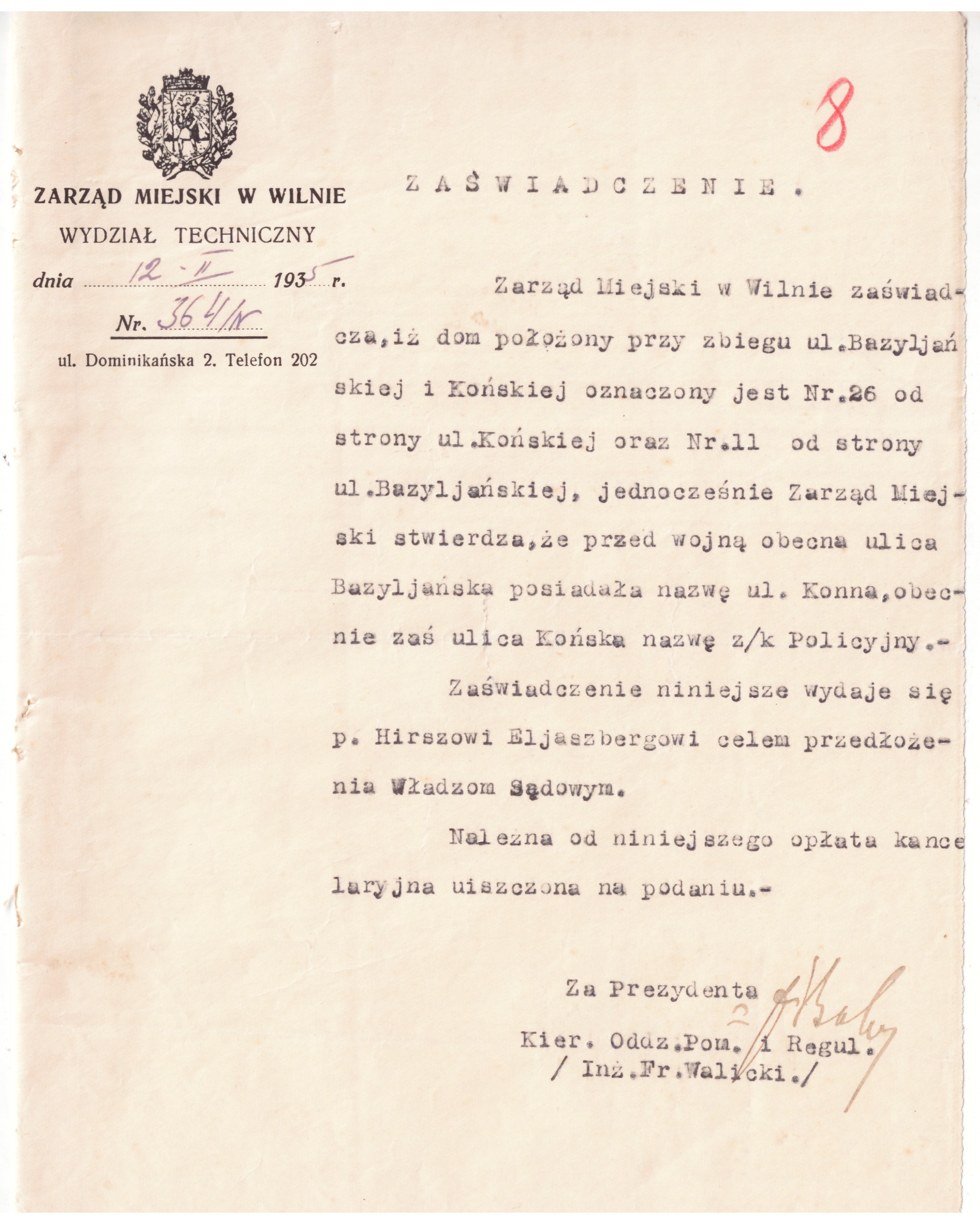 369. Vilnius adreso išaiškinimas 1935