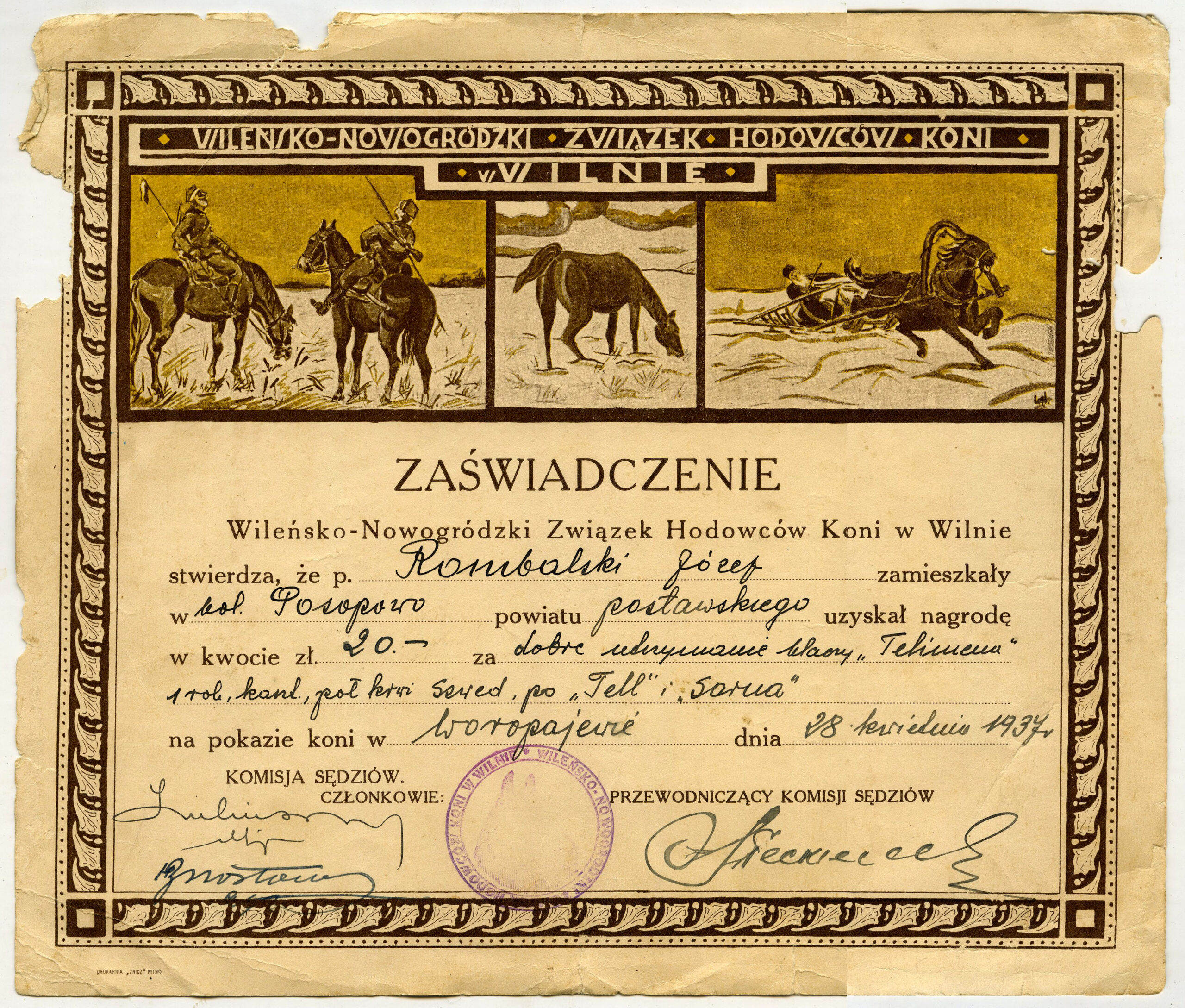 372. Žirgų augintojų apdovanojimas 1937