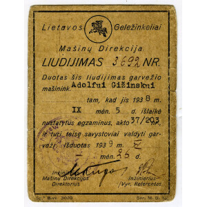 374. Garvežio mašinisto liudijimas. 1939 m.