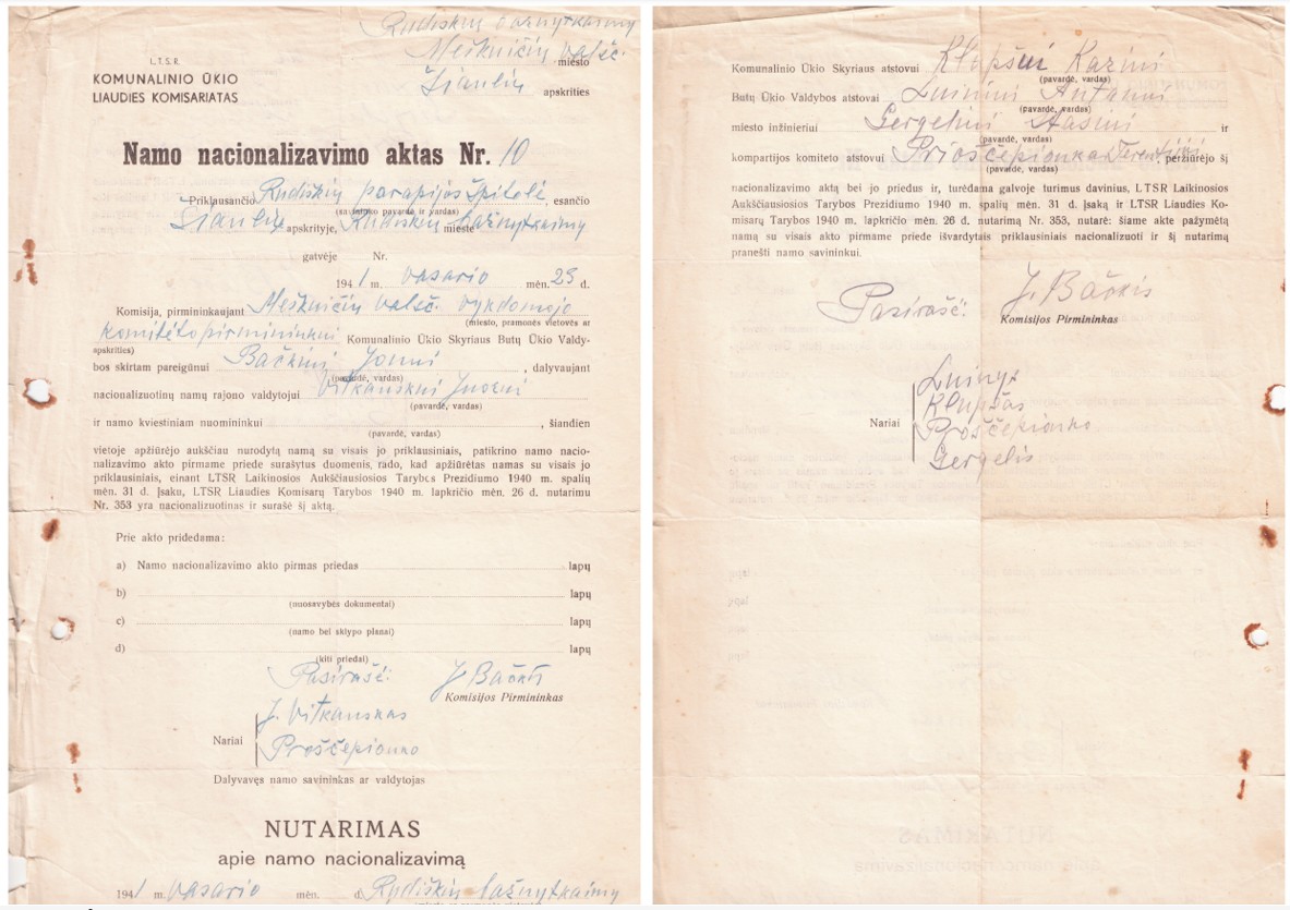 376. Rudiškiai namo nacionalizacija 1941