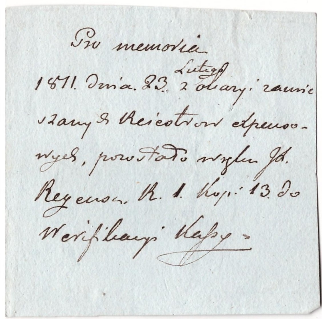 381. Skolos likučio kvitas 1811
