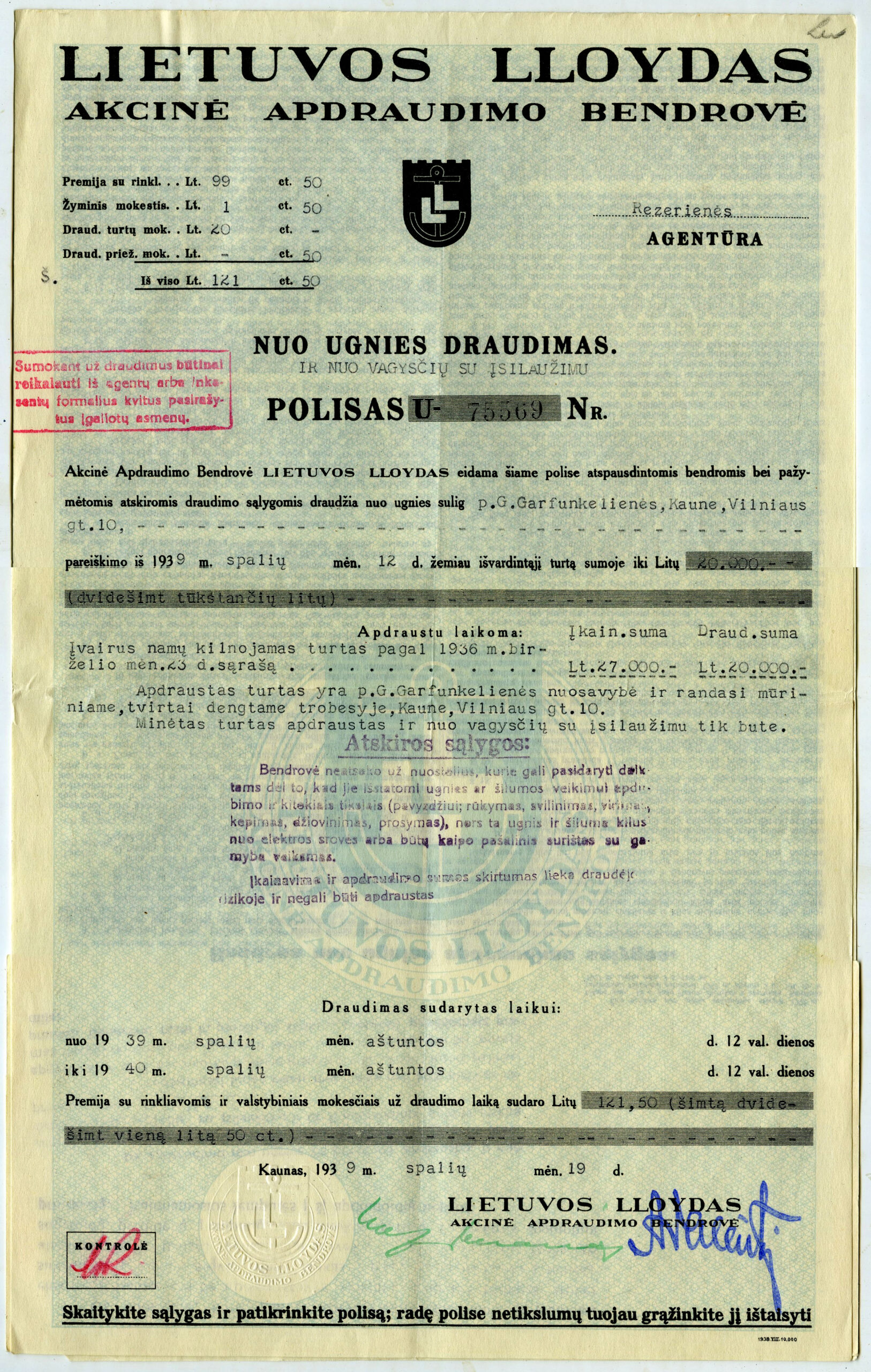 386. Draudimo polisas „Lietuvos Lloydas“ Kaunas,...