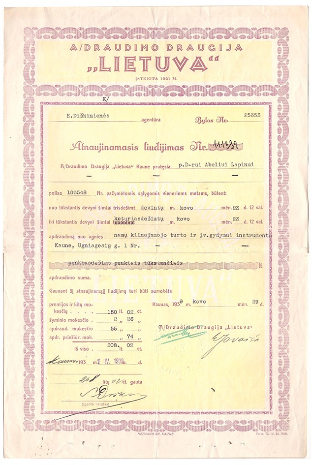 387. Draudimo polisas 1939