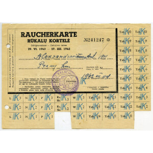 389. Raucherkarte / Rūkalų kortelė, Vidiškiai, 1942