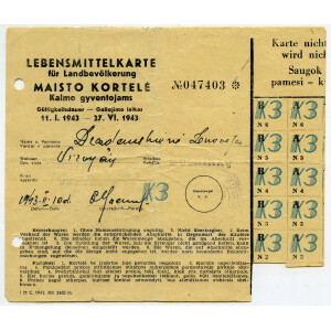 390. Maisto kortelė kaimo gyventojams, Viršupiai, 1943
