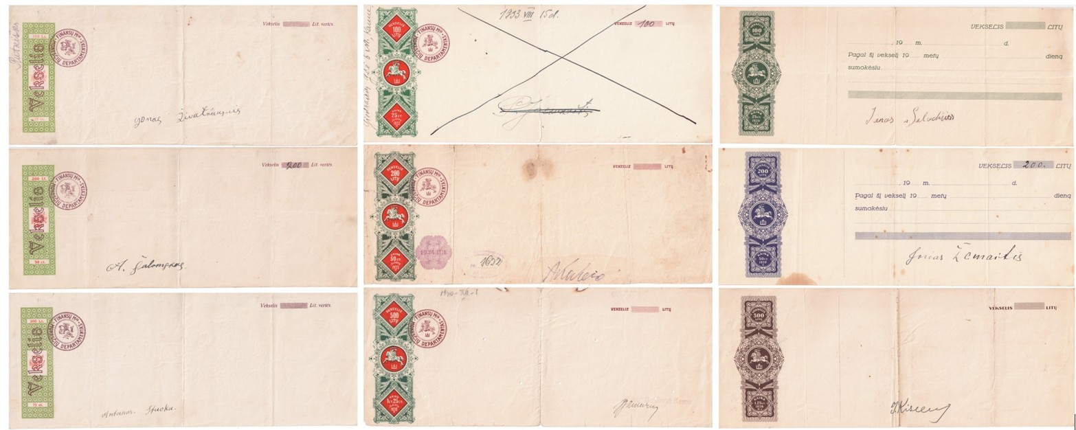 407. Lietuviški vekseliai 9 vnt. 1925-1940