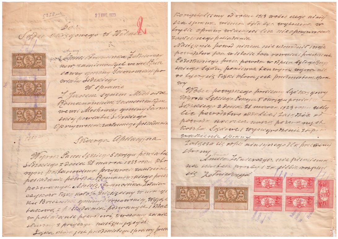 409. Teismo ieškinio mokestis 1923