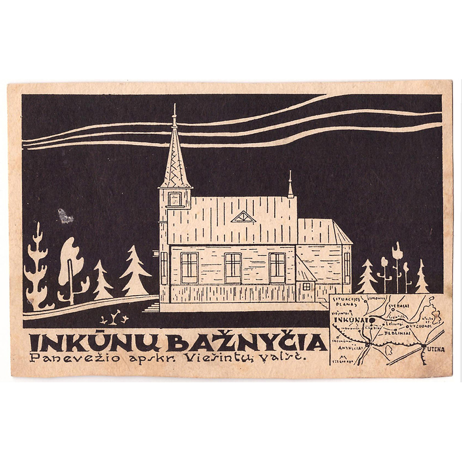 536. Inkūnų bažnyčia su žemėlapiu